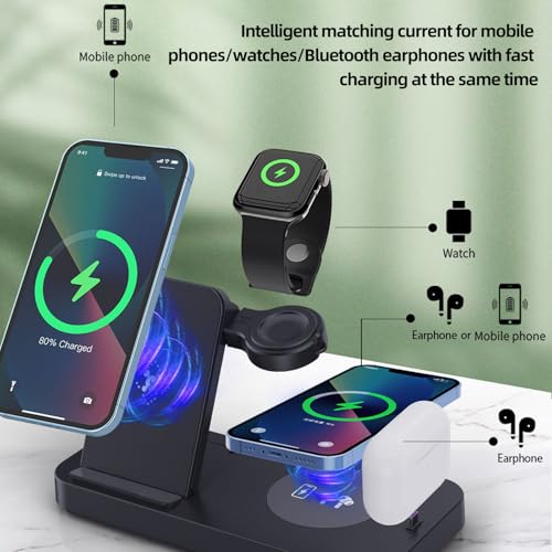 3 in 1 Foldable Wireless Charging Stand, Dual Coils Fast Charging Station, LED Indicator, 80% High Conversion, Safe Charging for Phone, Watch, Earbuds