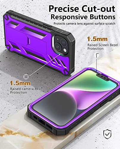 FNTCASE for iPhone 14 Plus Case, Built-in Screen Protector, Kickstand | 20FT Military-Grade Drop Protection, Anti-Slip Matte Textured, Rugged Heavy Duty Shockproof TPU Protective Cover - color: Purple