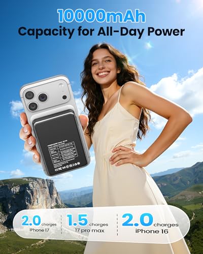 Magnetic Portable Charger, Power Bank Fast Charging 22.5W 10000mAh, Portable Charger with Built in Cable, for Magsafe Battery Pack Compatible with iPhone 17/16/15/14/13/12 Pro/Pro Max, Samsung Black - color: Black