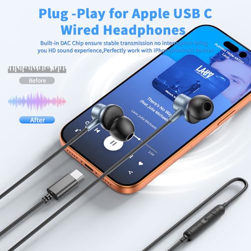 USB C Earbuds for iPhone 18 Pro Max 17 16 15 Headphone Wired,Blue - color: Navy blue