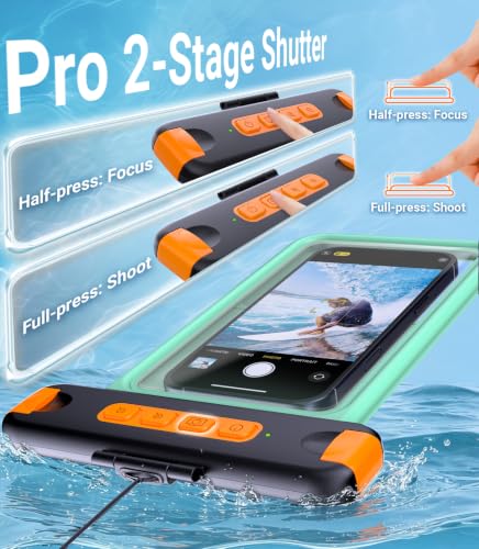 IP68 Bluetooth Shutter Waterproof Phone Pouch Case,Floating,Green | Hands-Free Photo & Video Underwater Control.Large Waterproof Phone Case Universal Fit for 8.5" Phone(iPhone Samsung Google) - color: Green