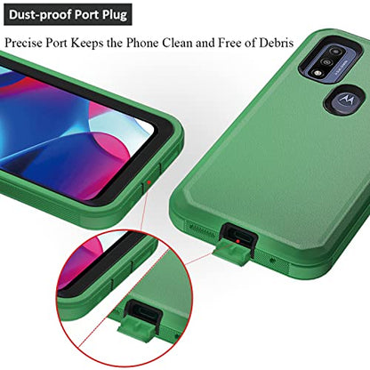 Compatible with Motorola G Pure/Moto G Power 2022 Case, Heavy Duty Rugged Shockproof Full Body Protection Kickstand Case with Belt Clip Holster for Motorola G Pure 6.5 inch Phone(Green+Black) - color: Green+Black