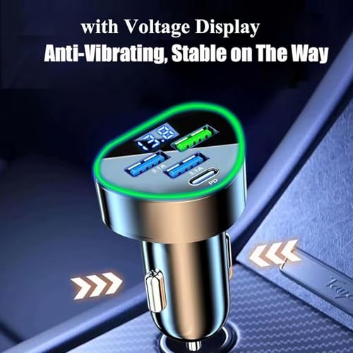 4 in 1 Multi Port USB C Car Phone Charger Adapter with Voltage Display, QC4.0/PPS/AFC Super Fast Cigarette Lighter USB Charge with Volt Meter for iPhone Galaxy Android Phones