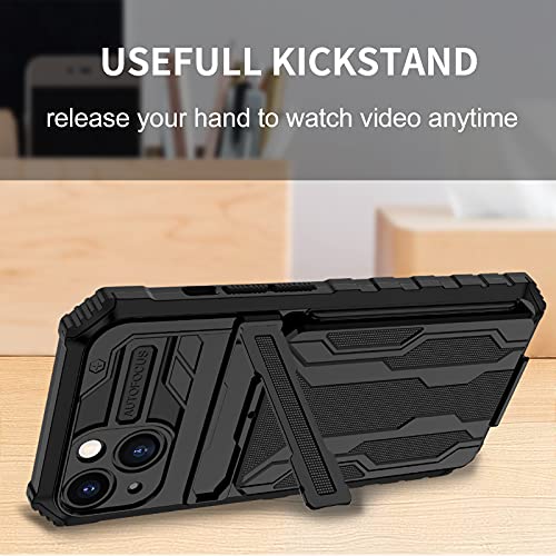 for iPhone 13 Wallet Case with Card Holder, Black | Detachable Card Holder, Built-in Kickstand, with Screen Protectors, Military Grade, Full Body Shockproof - size: for iPhone 13 - 6.1''