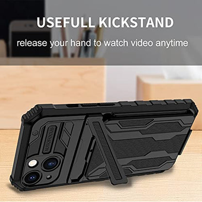 for iPhone 13 Wallet Case with Card Holder, Black | Detachable Card Holder, Built-in Kickstand, with Screen Protectors, Military Grade, Full Body Shockproof - size: for iPhone 13 - 6.1''