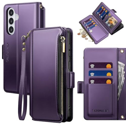 for Samsung Galaxy S26 Wallet Case with Card Holder RFID Blocking PU Leather Zipper Phone Case Flip Folio Protective Cover Wrist Strap Credit Card Slots Kickstand Men Women,Purple - color: Purple, size: Samsung Galaxy S26 - 6.3"