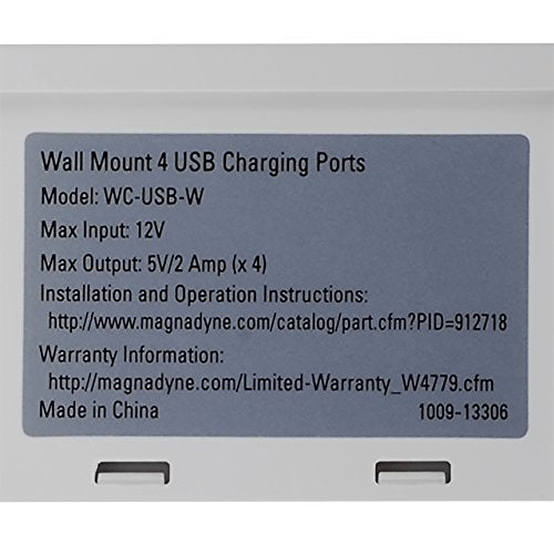 Magnadyne Wall Mount USB-A Charging Ports for RV & Vehicle Use, Includes Wall Plate (White)