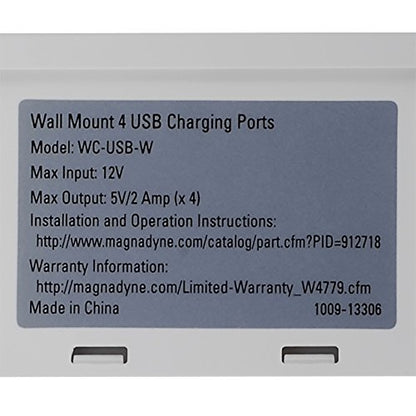 Magnadyne Wall Mount USB-A Charging Ports for RV & Vehicle Use, Includes Wall Plate (White)