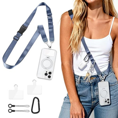 Multifunctional Phone Lanyard Adjustable Anti-Theft Crossbody Phone Strap - color: Blue