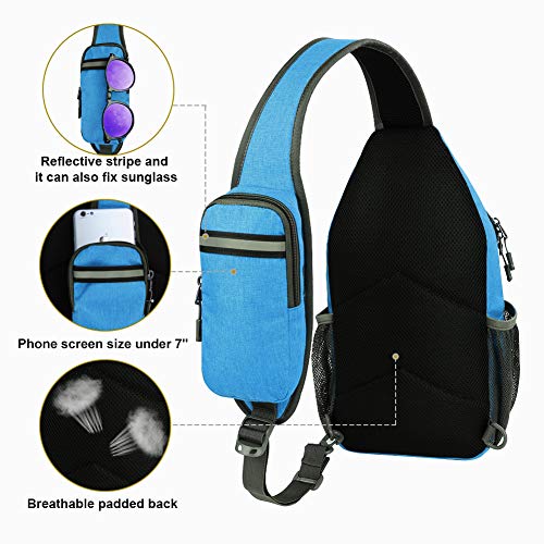WATERFLY Crossbody Sling Backpack Sling Bag Travel Hiking Chest Bag Daypack | Small Hiking bag,Multi-compartment storage,Water-resistant,Breathable back pad,Reversible adjustable shoulder strap - color: N - Sky Blue