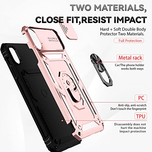 for iPhone XS Max Case with Camera Lens Cover HD Screen Protector, Dual Layer Military Grade Drop Protection Magnetic Ring Holder Kickstand Protective Phone Case for iPhone XS Max 6.5 inch (Rose Gold) - color: Rose Gold with camera cover Military-Grade 2n