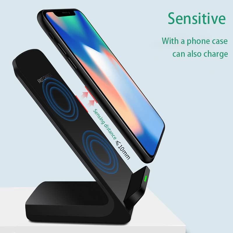 15W Fast Wireless Charging Stand | Qi Certified Charger Dock Station | Compatible with iPhone 14/13/12, 11/11 Pro Max/X/8, Samsung Galaxy S22 S21/S20/S10 Note 20/10 Qi-Enabled Phone