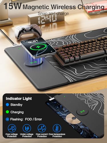 Magnetic Wireless Charging Mouse Pad, 31.5"x15.8" Large Desk Mat - color: Black-31.5"x15.8"-Mag-Contour