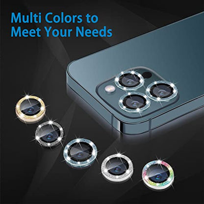 Compatible with iPhone 12 Pro Max Camera Lens Protector, Bling Glitter 9H Tempered Glass Camera Cover Anti Scratch Shockproof Screen Protector Individual Ring - 3Pcs Glitter Gold - color: Gold Glitter