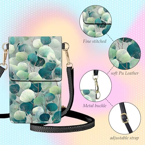 Small Crossbody Bags for Women Touchscreen Cell Phone Bag Cross Body Purses with adjustable Strap,Gifts For Teenage Girls - color: Mint green Leaf