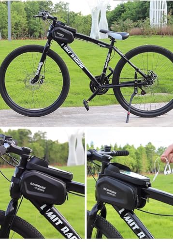 Waterproof Hard Shell Bike Frame Bag, Touch Screen Phone Holder Bag, MTB Cycling Storage Bag,Gift for Dad/Men
