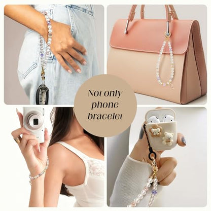 pcgaga Pearl Beaded Phone Charm, Phone Wrist Strap, Handmade Bracelet Straps, Anti-Lost Lanyard Wrist Chain for Airpods Women Girls Gift - color: Pink Blossom
