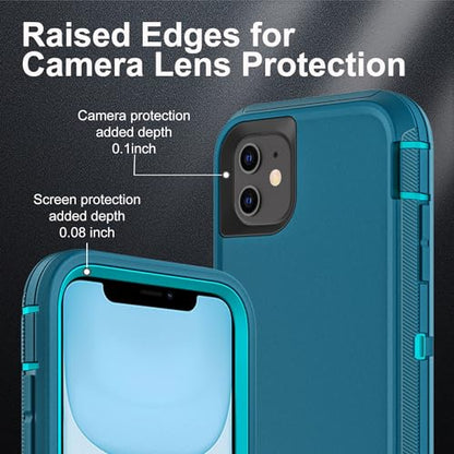 YKHJKLEC for iPhone 11 Case, Military Grade 3 in 1 Heavy Duty Shockproof/Drop Proof/Dust Proof Case with 2Pcs Tempered Glass Screen Protector (Blue/Turquoise) - color: Blue/Turquoise