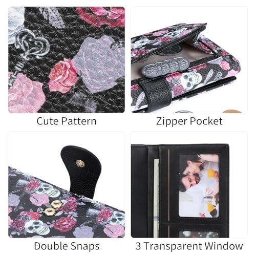 GOIACII Women's Wallet RFID Blocking Large Capacity Card Holder Ladies Phone Clutch Travel Long Purse Skull Goth - color: Z01 Skull Goth Black
