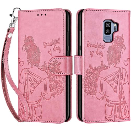 for Samsung Galaxy S9 Plus Wallet case, Pink-Girl | 3 Card Holders, Kickstand, Shockproof TPU Shell, PU Leather, Magnetic Closure, Protective Flip Folio Cover, Women - color: 1