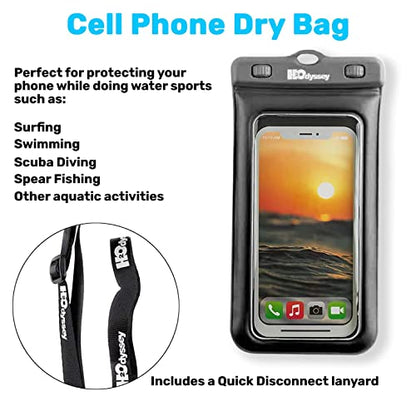 H2ODYSSEY Waterproof Phone Case and Lanyard - Excellent Waterproof Protection - Floats in The Water -Lanyard for Beach Kayak Travel - Universal Size - Black - color: Black