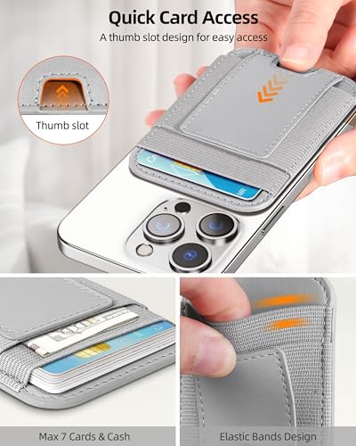 Upgraded for Magsafe Wallet, 7 Card Holder, RFID Blocking, Strongest Magnet | Magnetic Wallet for iPhone 17/16/15/14/13/12 Series, for iPhone Magsafe Wallet with 2 Card Slots, Vegan Leather, Light Gray - color: Light Gray-Upgraded