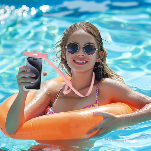 JOTO 2 Pack Waterproof Phone Pouch Case Up to 7", IPX8 Underwater Phone Case Cellphone Dry Bag for iPhone 17/Air 16 15 14 13 12 Pro Max Xs Max XR X 8 7 6S Plus SE/Galaxy S24 S23 S22 S21 -Blackpink - color: Transparent Black/Pink
