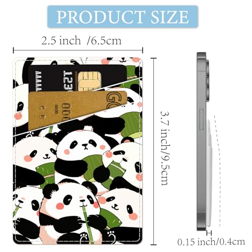CREATCABIN Panda Phone Card Holder Leather Cell Phone Wallet Stick on Adhesive Credit Card Holder Slim Double Pocket Sticker for Back of Phone Case Compatible with Most Phones 3.7 x 2.5 Inch - style: Panda
