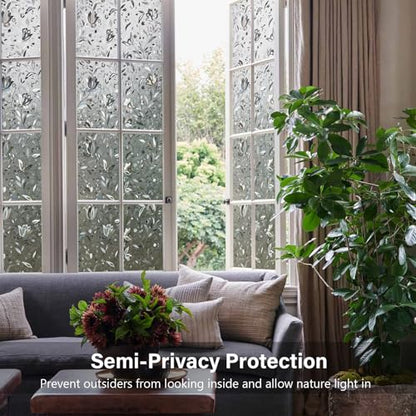 LEMON CLOUD Window Privacy Film, Stained Glass Window Cling, 17.5″ x 78.7″ - color: Grayish Black, size: 17.5 x 78.7 Inch