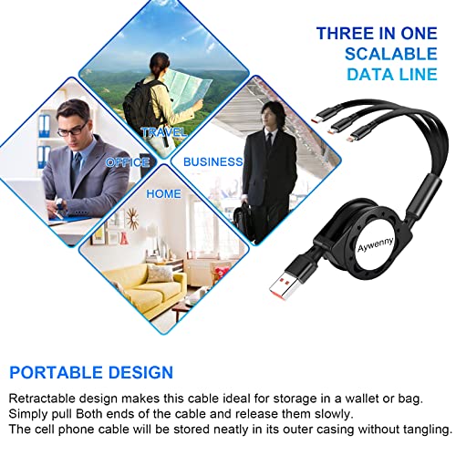 Multi Retractable Charging Cable, 3 in 1 USB Charging Cable 3 Pack