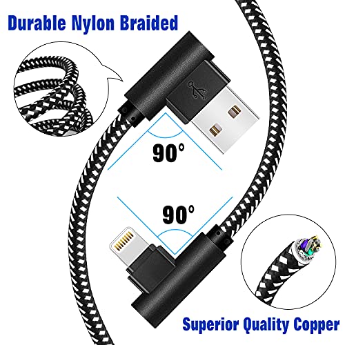 OCEEK 3Pack (3/6/10FT) USB A to Lightning Cable Right Angle [MFi Certified] - color: 3Pack BlackWhite