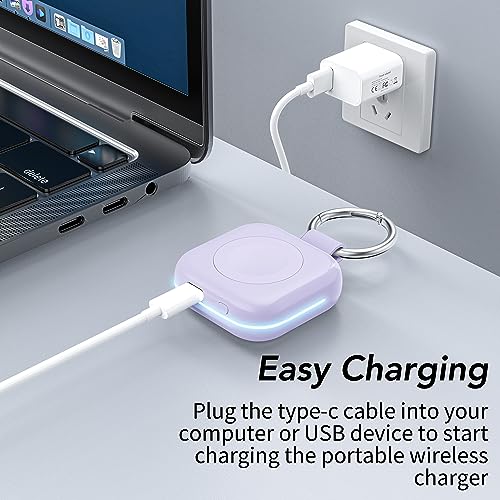 Portable Travel Charger for Apple Watch Series 8,Wireless iWatch Charger 1200mAh Power Bank with Charging Cable, Purse Keychain Smart Chargers for Apple Watch Series 11/10/9/8/7/6/SE/5/4/3/2/1/UItra - color: Purple