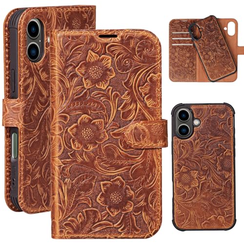 Leather Case Compatible with iPhone 17 Wallet 6.3" Dark Brown | Genuine Leather 2-in-1 Magnetic Detachable Shockproof,Flip Folio Cover with Card Slot, Wireless Charging RFID Blocking - color: Dark brown, size: 17