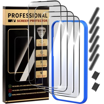 4 Pack for iPhone Air Screen Protector, Military-Grade Shatterproof, 9H Hardness, Full Coverage Tempered Glass for iPhone 17 Air-6.6 inch with Install Frame