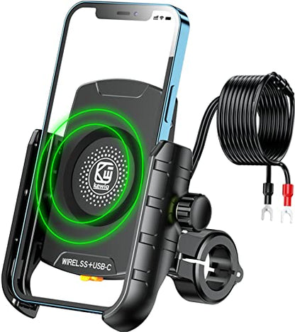 BRCOVAN Motorcycle Phone Mount Holder with Wireless & USB-C Charger