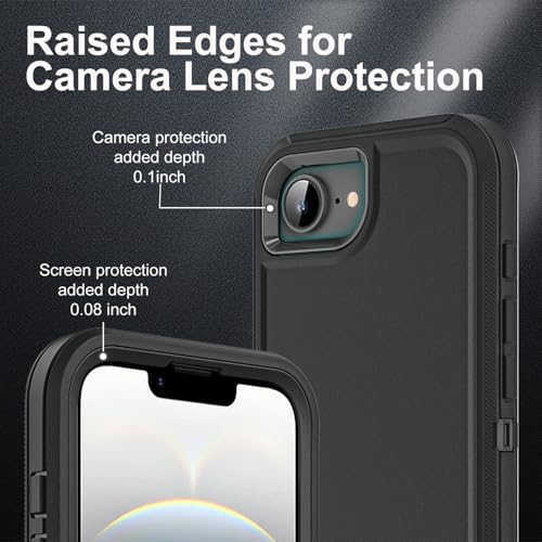 YKHJKLEC for iPhone 16e Case, Military Grade 3 in 1 Heavy Duty Shockproof/Drop Proof/Dust Proof Case with 2Pcs Tempered Glass Screen Protector (Black/Black) - color: Black/Black