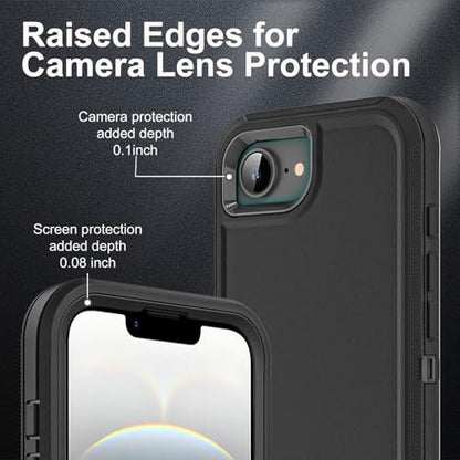 YKHJKLEC for iPhone 16e Case, Military Grade 3 in 1 Heavy Duty Shockproof/Drop Proof/Dust Proof Case with 2Pcs Tempered Glass Screen Protector (Black/Black) - color: Black/Black