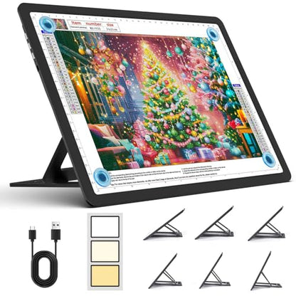 Heanolier Rechargeable A4 Light Board with Stand, 7100Lux Super Bright Magnetic Light Pad with Side Buttons, Wireless Light Box for Tracing, LED Light Table for Diamond Painting,Sketching,Drawing - size: A4 with Stand
