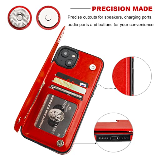 ONETOP for iPhone 14 Plus Wallet Case with Credit Card Holder,Red | Kickstand,ID/Cash Holder,Case Wallet with Card Slots,Double Magnetic Clasp,Durable PU Leather Shockproof Cover for Women Men - color: Red