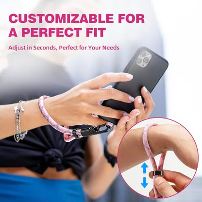 Phone Wrist Strap Hand Lanyard with LifetimeWarranty, Universal Adjustable Nylon Cell Phone String Holder Compatible with apple iPhone & Samsung,Anti-Drop Safety for Key Wallet Camera - color: 2pack (Short-pink)