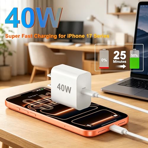 iPhone 17 16 Charger Fast Charging,[MFi Certified]40W USB C iPhone Fast Charger Block with 6FT Long USB C to C Charging Cable Cord for iPhone 17e/Air/17 Pro Max/16 Plus/15Pro/Pro Max,iPad Pro/AirPods - size: 6FT