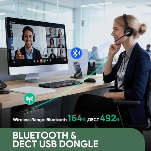 Yealink WH64 Hybrid DECT Dongle & Bluetooth Wireless Headset for Work - style: WH64 Hy-Dual with Stand