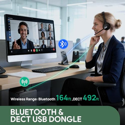 Yealink WH64 Hybrid DECT Dongle & Bluetooth Wireless Headset for Work - style: WH64 Hy-Dual with Stand