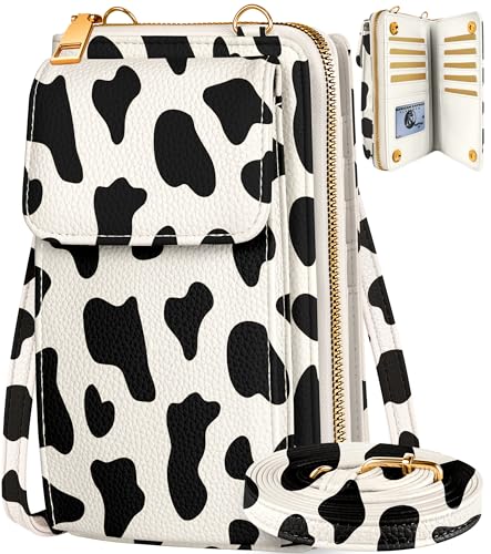 Leather Cell Phone Purse Crossbody Bag for Women | Adjustable Shoulder Strap, Card Slots, Secure Wallet Interior, Cute Pattern Styles, Small Carry for Travel and Daily Use - color: Cow Print