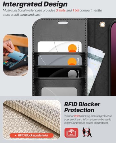 OCASE for iPhone 16 Pro Case Detachable Wallet Case with Card Holder, 2 in 1 Pu Leather Flip Folio with RFID Blocking Stand Wrist Strap Shockproof Phone Cover 6.3 Inch 2024, Black - color: Black, size: iPhone 16 Pro