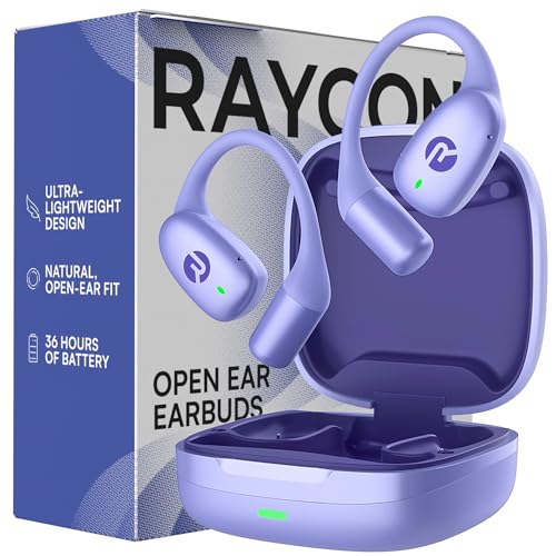 Raycon Essential Open Ear Earbuds – Open Ear Headphones, Earbuds Wireless Bluetooth, Sweat & Water-Resistant Earphones, Running Headphones with Ultra-Lightweight Design, 36 Hours Battery Life (Purple) - color: Purple