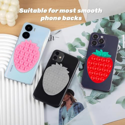 CIEO SuctionPhone Grip, Strong Silicone Suction,Strawberry Sticky Grip,Suitable for Selfies and Videos on Mirrors, Bathrooms and Smooth Surfaces, Compatible with iPhone (Strawberry Transparent) - color: Strawberry Transparent