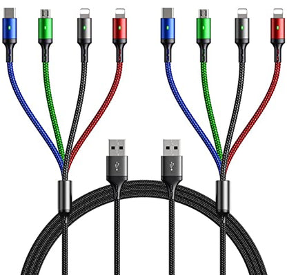 Multi Charging Cable 4A,5ft/2Pack 4in1 USB Charger Cable