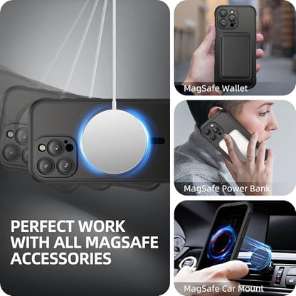 BERFY for iPhone 16 Pro Case, Compatible with MagSafe, Built-in Privacy Screen Protector, Camera Protection, Shockproof Full Body Phone Case 6.3", Translucent Black