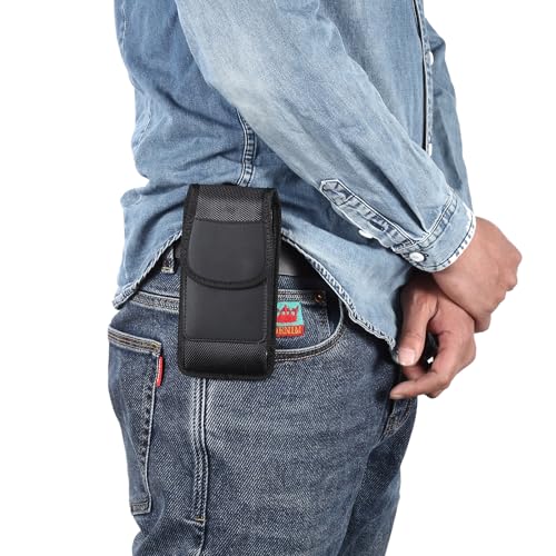 Cell Phone Holster Nylon Belt Pouch Metal Clip Holder Case for iPhone 17 Pro Max Samsung Galaxy S26 Ultra S25 FE S24 Ultra A16 A15 A26 A36 A17 Moto G Power 2025 Moto G 5G 2025 Moto Play 2024 (L) - size: L